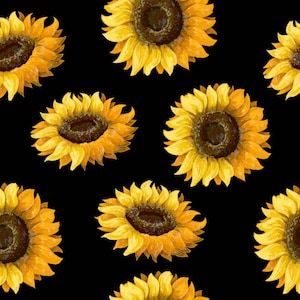 Sunflower fabric, 100% cotton quilting fabric, Black sunflower