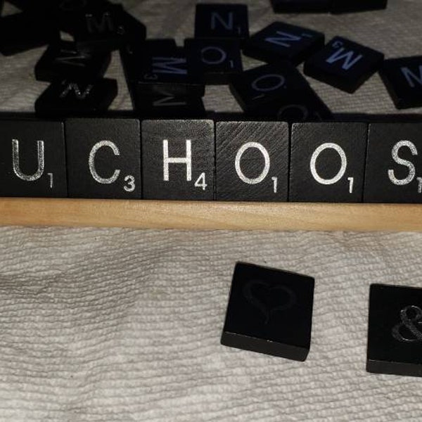Individual scrabble tiles, you choose letters, Alphabet symbols, letters, Vintage scrabble letters, black with silver lettering