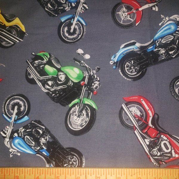 Motorcycle fabric, cotton Quilting fabric, motorcycles all over, red fabric