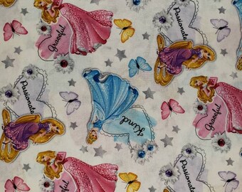 Princess butterfly fabric, word toss fabric, Springs Creative fabric, fat quarter 21" x 21"