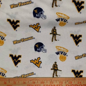 West Virginia University fabric, Fat quarter 18" x 22", 100% cotton fabric