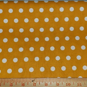 Polka Dot fabric, 100% cotton Quilting fabric, Fat Quarter, 1/2 yard,  sold by the yard, Mustard orange color polka dot fabric