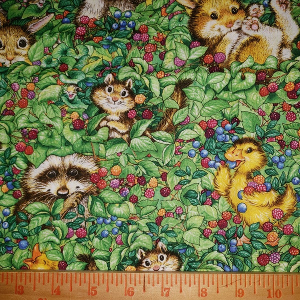 Forest critters fabric, cotton Quilting fabric 36" x 13"