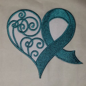OVARIAN CANCER, cancer awareness, TEAL heart, awareness ribbon, embroidered patch, motorcycle patch, biker patch, iron on, handmade, 3.5&quot;