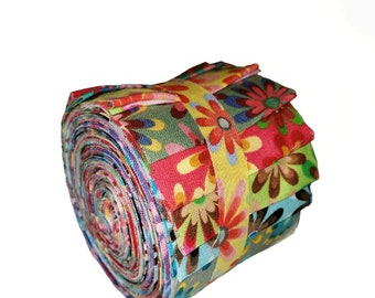 Flower Power jelly rolls, precut quilt strips, 16 strips 2.5" x 44", cotton Quilting fabric