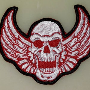 Skull with wings, motorcycle patch, embroidered patch, biker vest patch, fun patches,  handmade