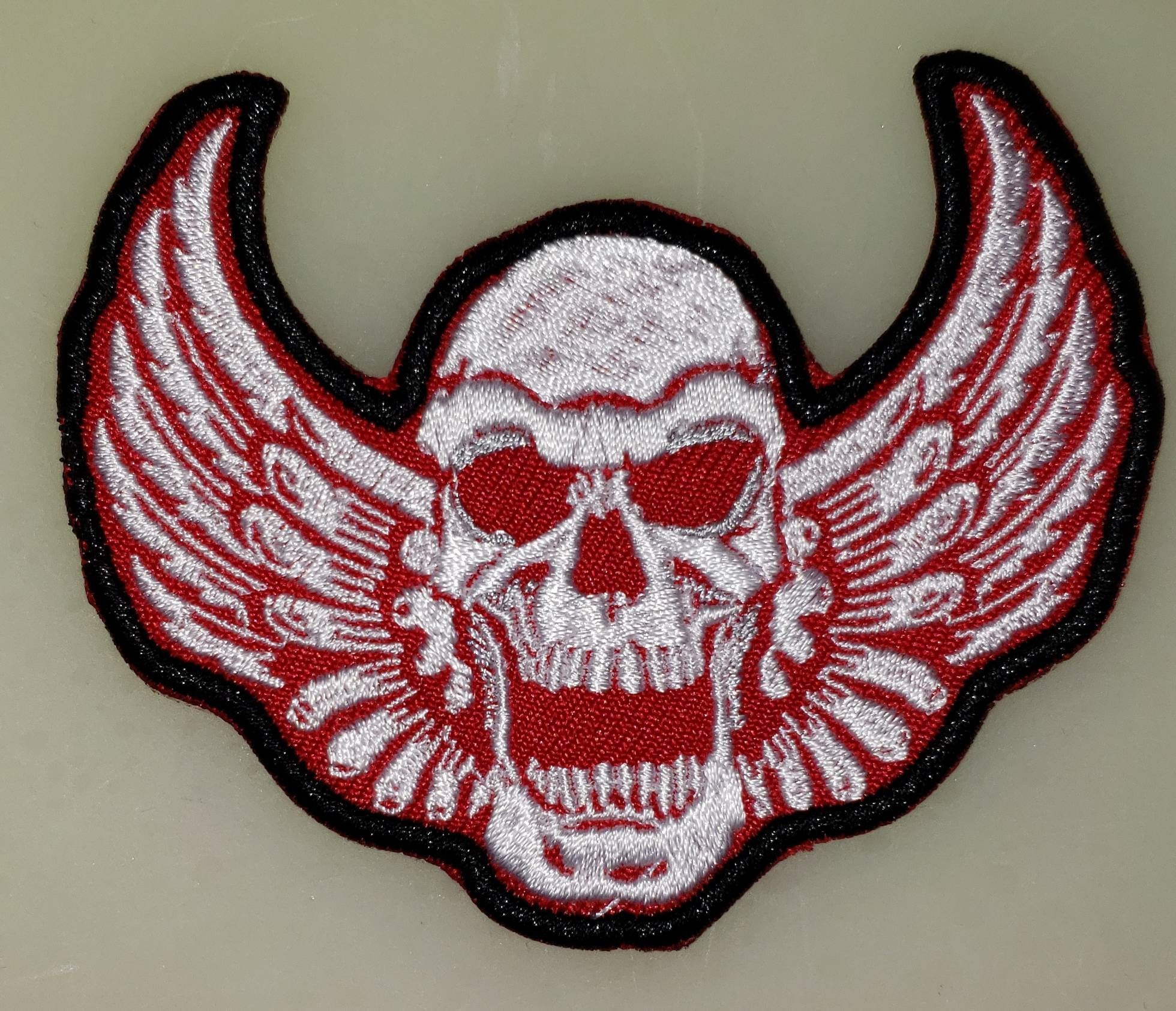 thumbnail image 2 of Skull Wings Biker Patch – 11.0 X 3.0 Inches – Iron On / Sew On For Jacket, Vest, Back 2 of 4