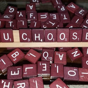 Individual RARE RED scrabble tiles, you choose letters, Alphabet letters, wooden scrabble racks, Vintage scrabble letters, white writing