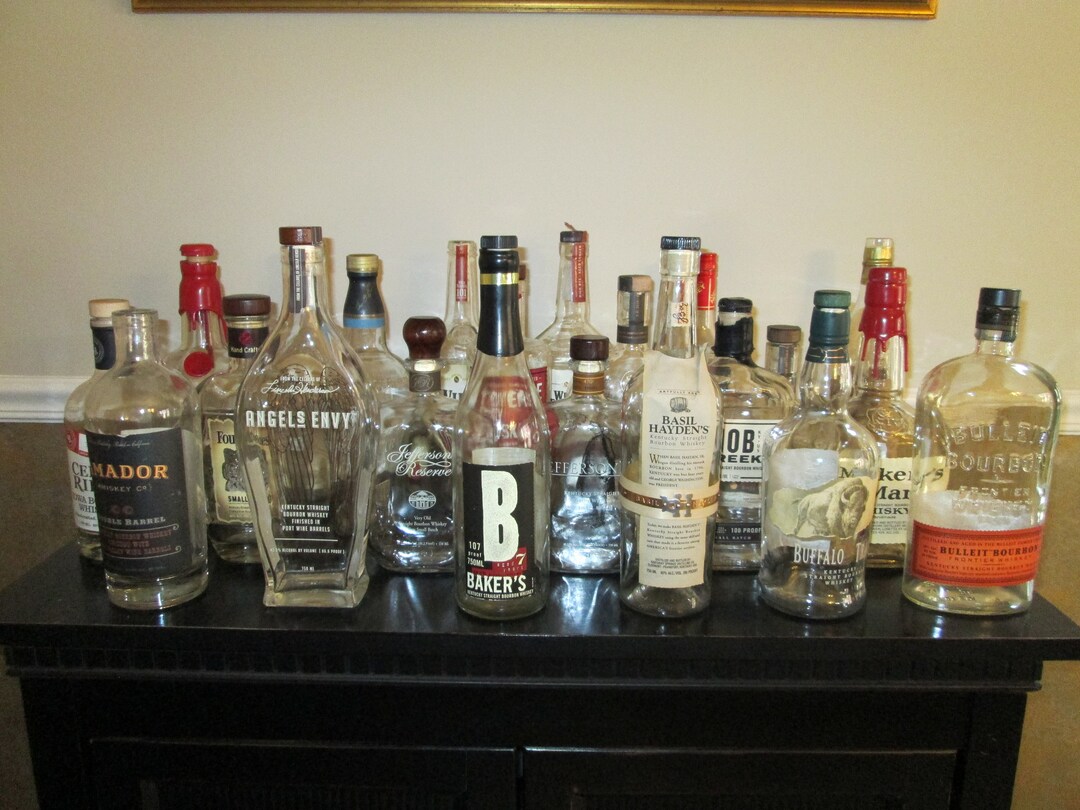 Empty Bourbon Whiskey Bottle With Cap, Angels Envy, Basil Hayden