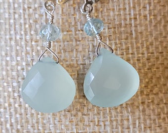 Teardrop Aqua Chalcedony Dangle Earrings