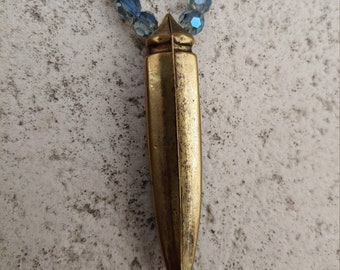Blue Crystal Necklace with Gold Metal Adornment
