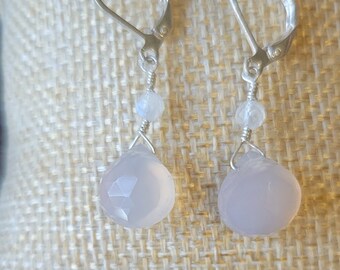 Pendientes colgantes de calcedonia rosa