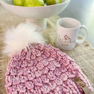 Luxury hand-made Hat with Faux Fur Pom and 100% Merino Wool