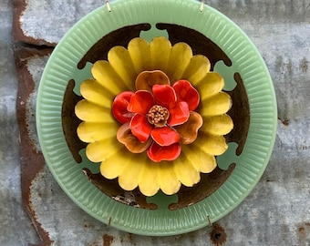 Piatto vintage in giada con fiore da parete