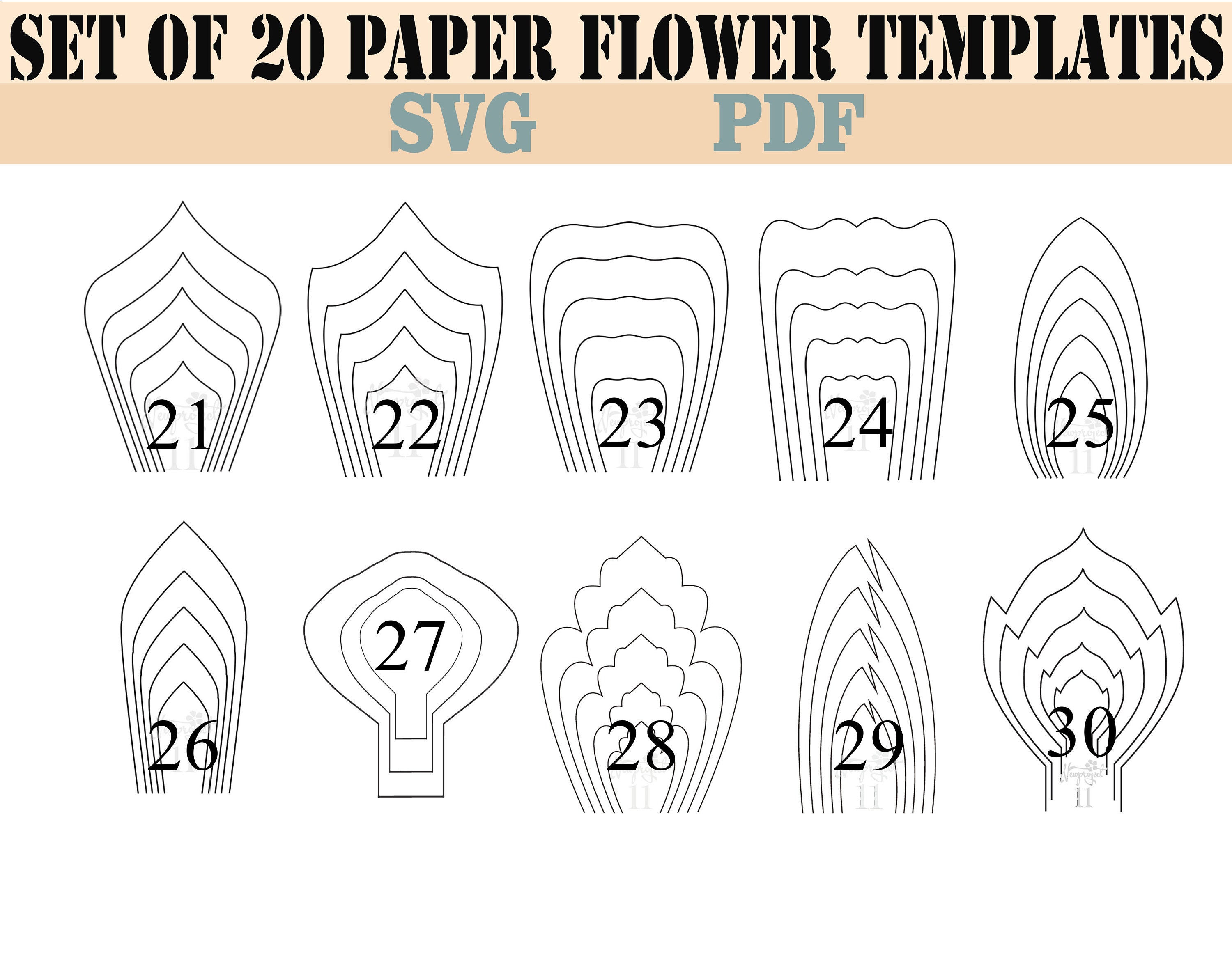 bundle 2 all 20 pdf svg paper flower template giant paper flower paper flower pattern bundle template large paper flower paper flower kit paper flower pattern