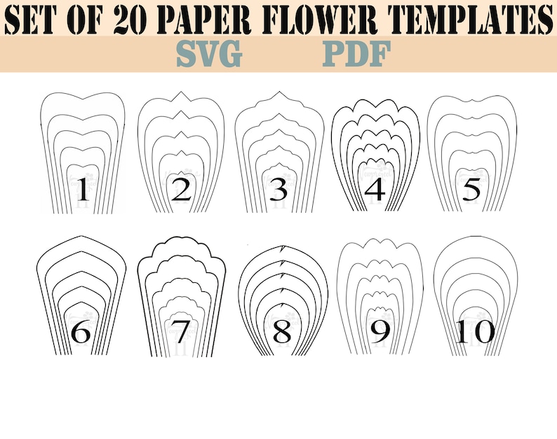Bundle 1-All 20 PDF & SVG Paper Flower Template giant ...