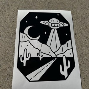 Desert UFO mountain permanent vinyl Decal-Sticker