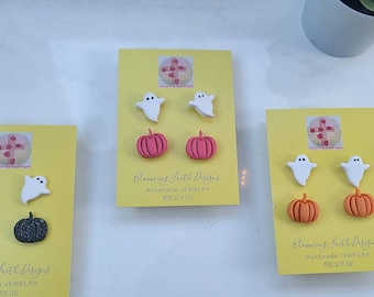 Halloween Clay Earrings | Fall Clay Earrings | Stud Pack | Pumpkin Clay Earrings | Clay Pumpkin Studs | Clay Ghost Studs | Polymer Clay
