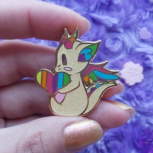 Affinity Hearts LGBTQ+ Dragon enamel pin - Gay Pride edition!!