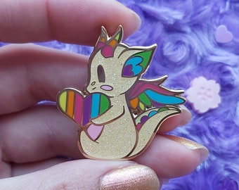 Affinity Hearts LGBTQ+ Dragon enamel pin - Gay Pride edition!!