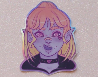 Cute monster girl, demon girl holographic vinyl sticker