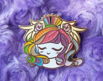 Smiling Seraphim, LGBTQ+ angel enamel pin - Pride Rainbow edition