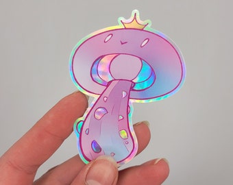 Cute king mushroom holographic vinyl sticker