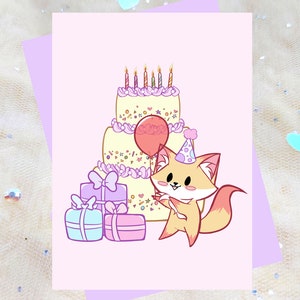 Nectarine the fox, cute birthday greeting card, blank greeting card