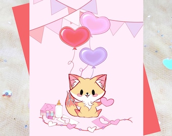 Nectarine the fox, cute valentines greeting card