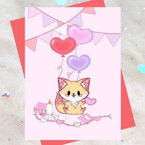 Nectarine the fox, cute valentines greeting card