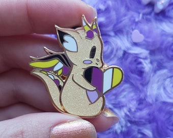 Affinity Hearts LGBTQ+ Dragon enamel pin - non-binary edition!!