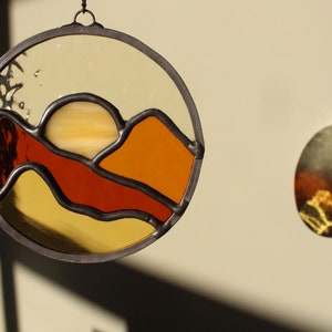 Mini Mountain Landscape - Yellow & Amber Circle Stained Glass