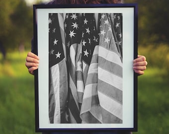 Black and White American Flag Photography Print: Farmhouse Decor (Digital Download)