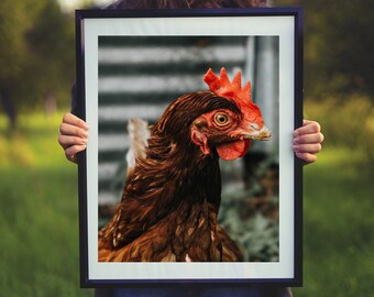 Country Chicken Picture, Brown Chicken, Chicken Art, Chicken Coop, Kitchen Decor, Chicken Wall Art, Chicken Picture, Chicken Printable