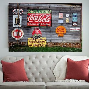 Vintage Signs, Vintage Sign Print, Gas Station Sign, Barn Art, Vintage Photograph, Boy Nursery, Nursery Decor, Farmhouse Decor, Farmhouse