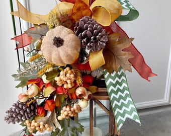 Large Fall Pumpkin Lantern Swag, Fall Door Swag, Thanksgiving Decor