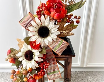 Fall Sunflower and Orange Ranunculus Flowers Lantern Swag