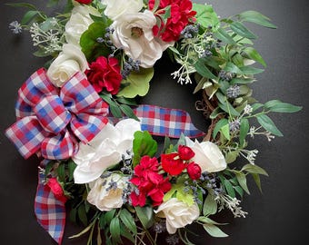 Red White Blue Patriotic Grapevine Wreath, Memorial Day