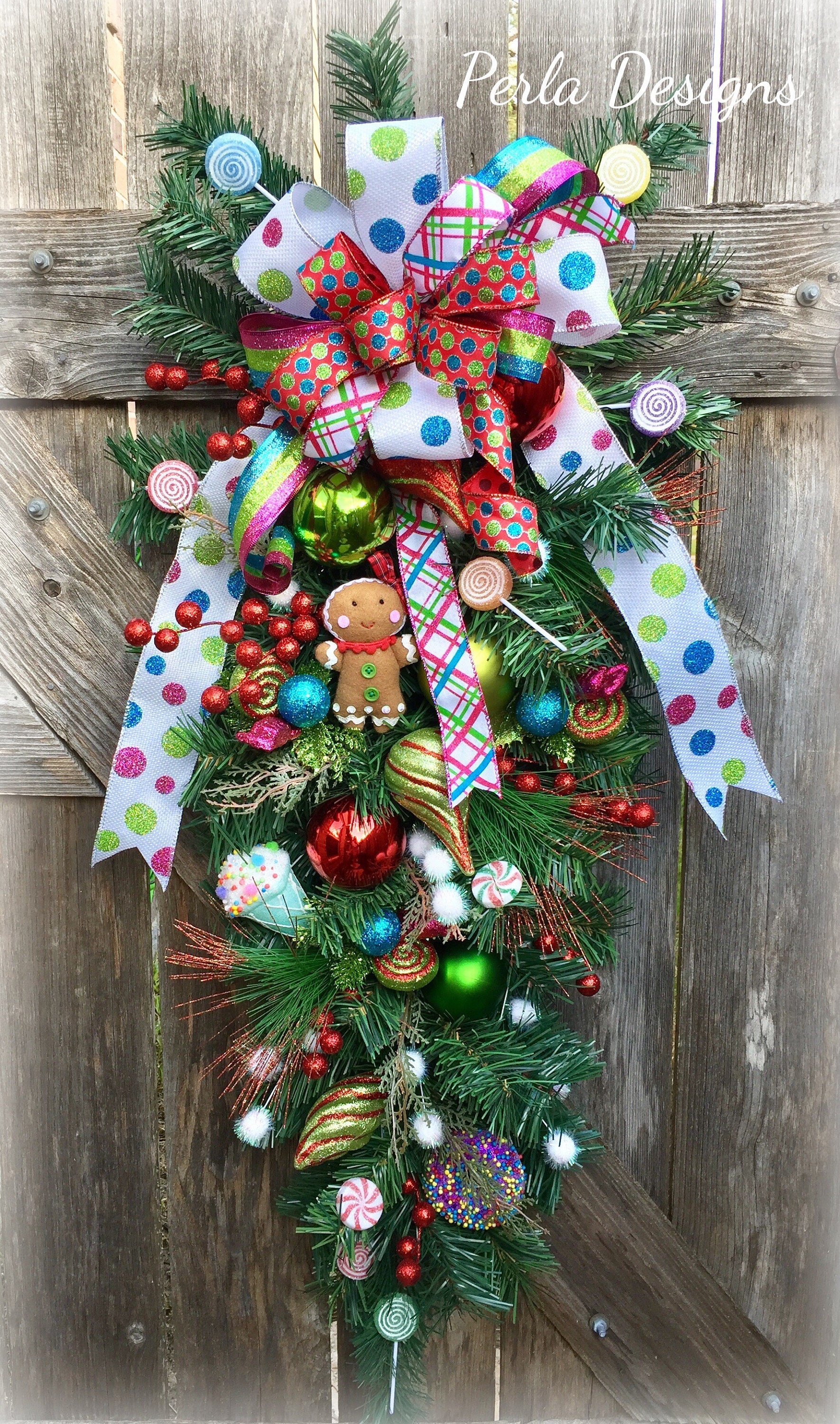 Large Evergreen Christmas Swag Candyland Christmas Swag Door Etsy
