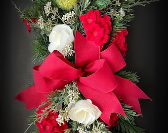 Christmas Evergreen Centerpiece, Sign Flowers, Lantern Swag