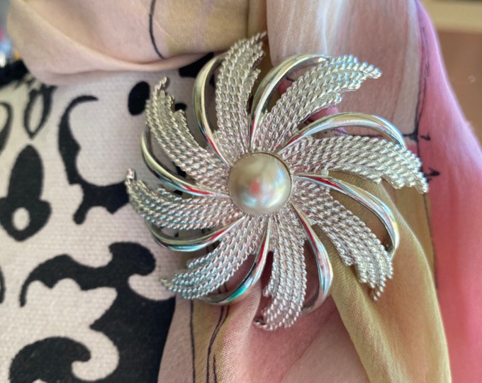 Mid-Century Women\u2019s Jewelry 1960s Sarah Coventry Brooch Vintage Faux Pearl Brooch Silver Flower Pin Sarah Coventry Lapel Pin