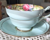 Double Warranted Paragon Tea Cup, Blue Paragon Tea Cup, Paragon Tapestry Rose Tea Cup, Pale Blue China Tea Cup