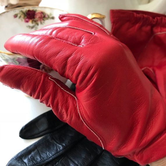 Red Leather Gloves, Vintage Red Leather Gloves, Gr