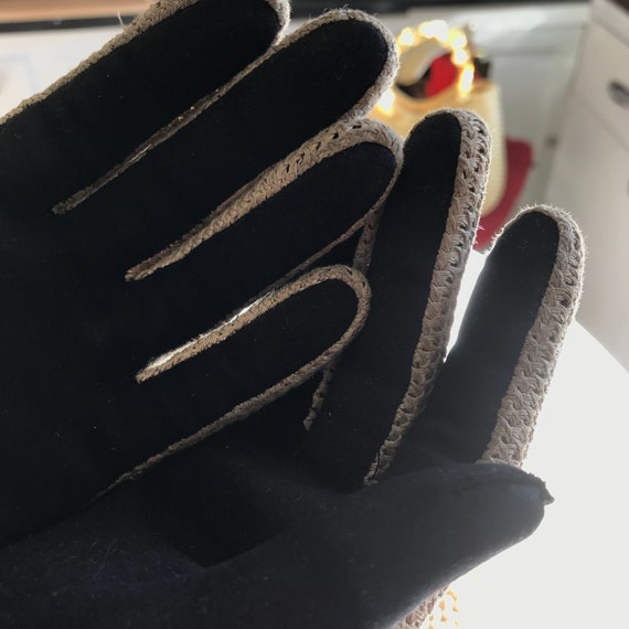 Black Evening Gloves, Vintage Suede Gloves, Black… - image 6