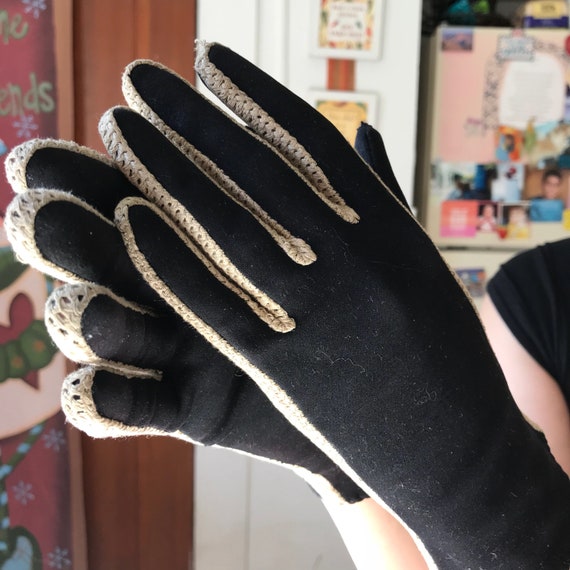 Black Evening Gloves, Vintage Suede Gloves, Black… - image 9