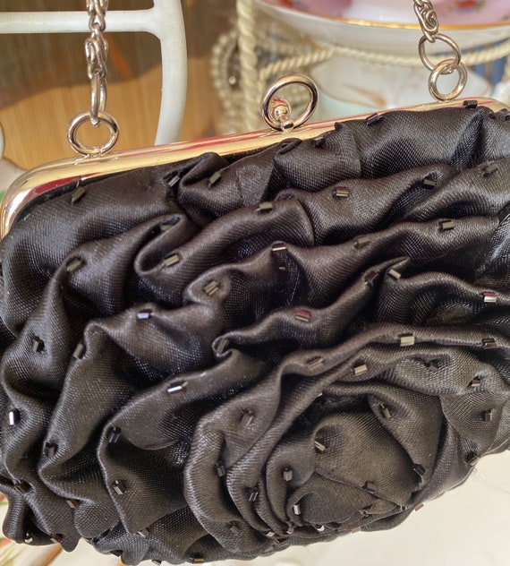 90’s Far Nine Purse, Black Satin “Rose” Purse, Black … Gem