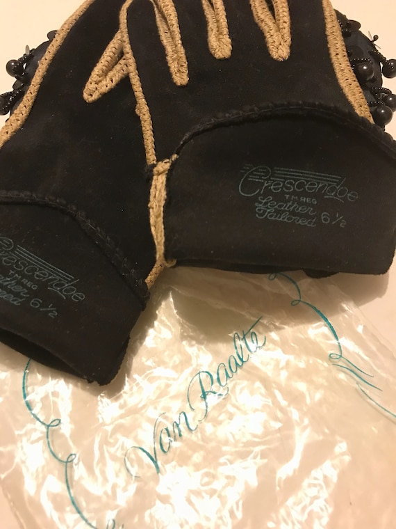 Black Evening Gloves, Vintage Suede Gloves, Black… - image 7