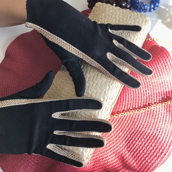 Black Evening Gloves, Vintage Suede Gloves, Black… - image 5