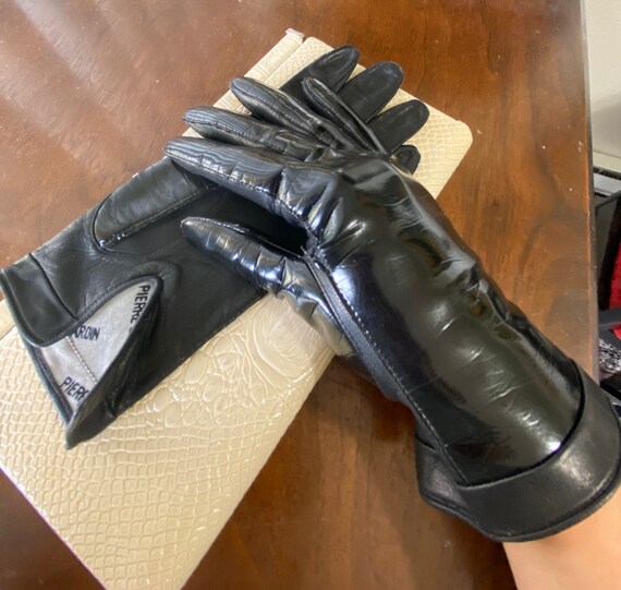 Pierre Cardin Gloves, 1970s Black Patent Leather G