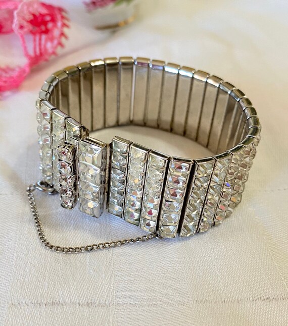 1940's Art Deco Crystal Silver-Tone Bracelet, Crys